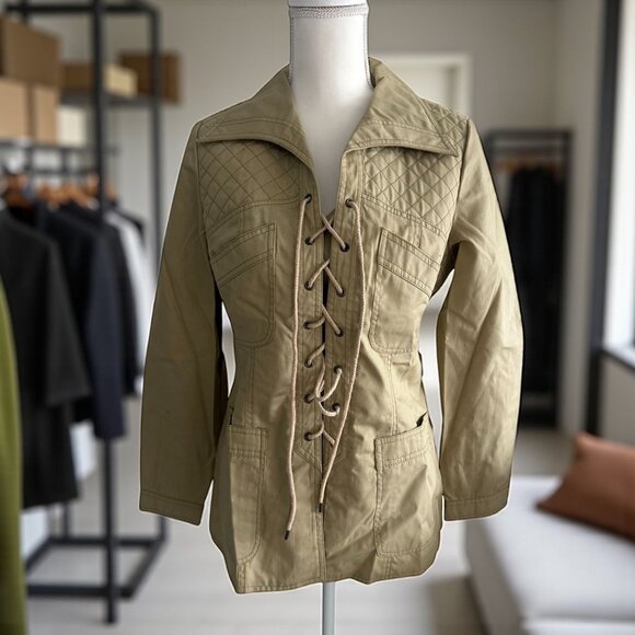 L MORE Hong Kong Vintage Drawstring Tan Safari Style Blazer Jacket Size 11/12 - Picture 1 of 8